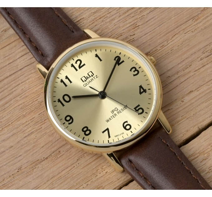 Часы наручные Q&Q QZ01J103Y золотистый;коричневый